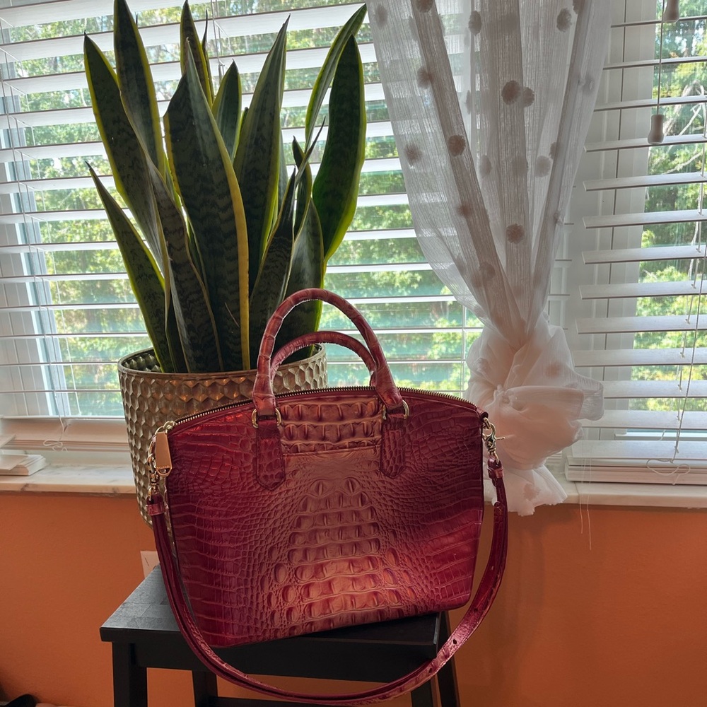 Brahmin Pink Satchel Bag with Crocodile Texture